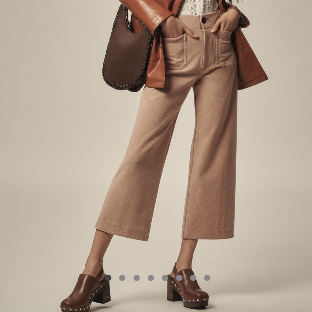 Anthropologie Maeve Colette Cropped Wide Leg Pants in brushed knit